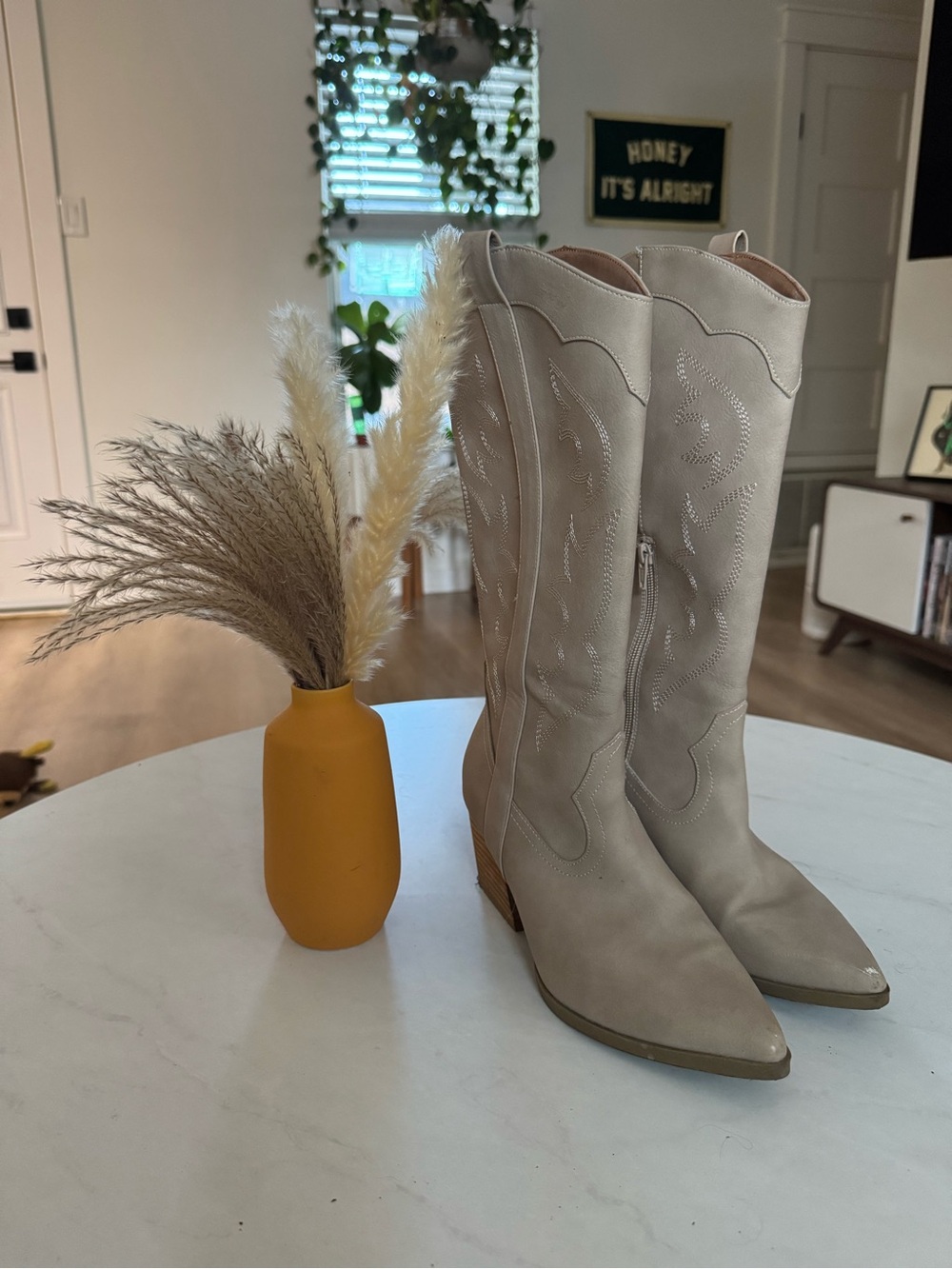 Women's Tall Western Boots in Light Beige